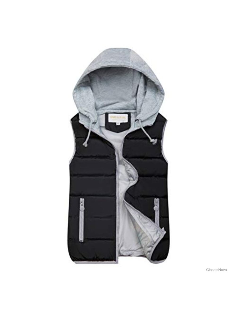 Quilted Puffer Vest Zip Up Hooded Winter Sleeveless Slim Fit
